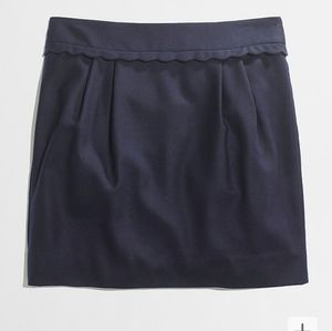 New! J.Crew wool blend Navy mini skirt with scallop waist size 12.